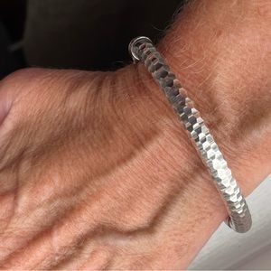 Sterling Silver hollow hammered bangle bracelet